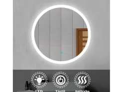 Aica Espejo^Espejo de baño LED redondo 60cm,interruptor táctil,antivaho Transparente
