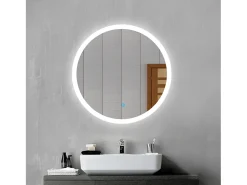 Aica Espejo^Espejo de baño LED redondo 60cm,interruptor táctil,antivaho Transparente