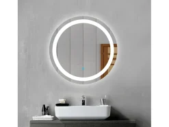 Aica Espejo^Espejo de baño LED redondo 60cm,antivaho,interruptor táctil Transparente