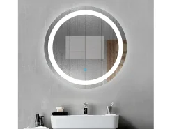 Aica Espejo^Espejo de baño LED redondo 60cm,antivaho,interruptor táctil Transparente