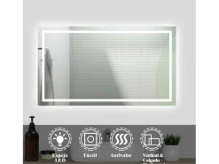 Aica Espejo de baño LED sin cobre 160×80cm,antivaho,interruptor táctil