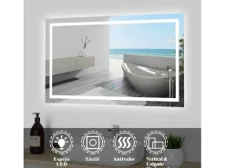 Aica Espejo de baño LED sin cobre 100×70cm,antivaho,interruptor táctil