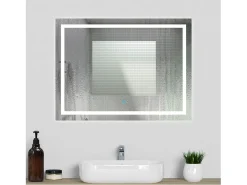 Aica Espejo de baño LED sin cobre 80×60cm,antivaho,interruptor táctil
