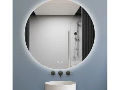 Aica Espejo de baño redondo LED 80×80cm, antivaho, luz tricolor regulable, función memoria