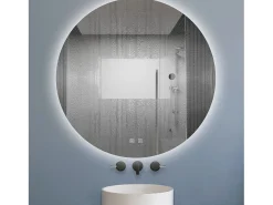 Discount Aica Espejo de baño redondo LED 70×70cm, antivaho, luz tricolor regulable, función memoria Transparente