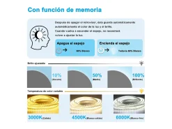 Best Aica Espejo de baño redondo LED 60×60cm, antivaho, luz tricolor regulable, función memoria Transparente