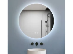 Best Aica Espejo de baño redondo LED 60×60cm, antivaho, luz tricolor regulable, función memoria Transparente