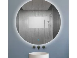 Aica Espejo de baño redondo LED 80×80cm, antivaho, brillo regulable, función memoria