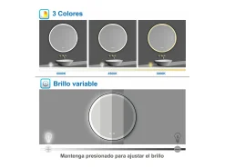 Aica Espejo^Espejo de baño redondo LED 60cm con marco, antivaho, luminosidad regulable Transparente