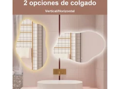 AICA ESPEJO ESPEJO de BAÑO 85 x 52 cm Luz de 3 Colores+ Antivaho+ Brillo Ajustable+ Memoria de Agapada