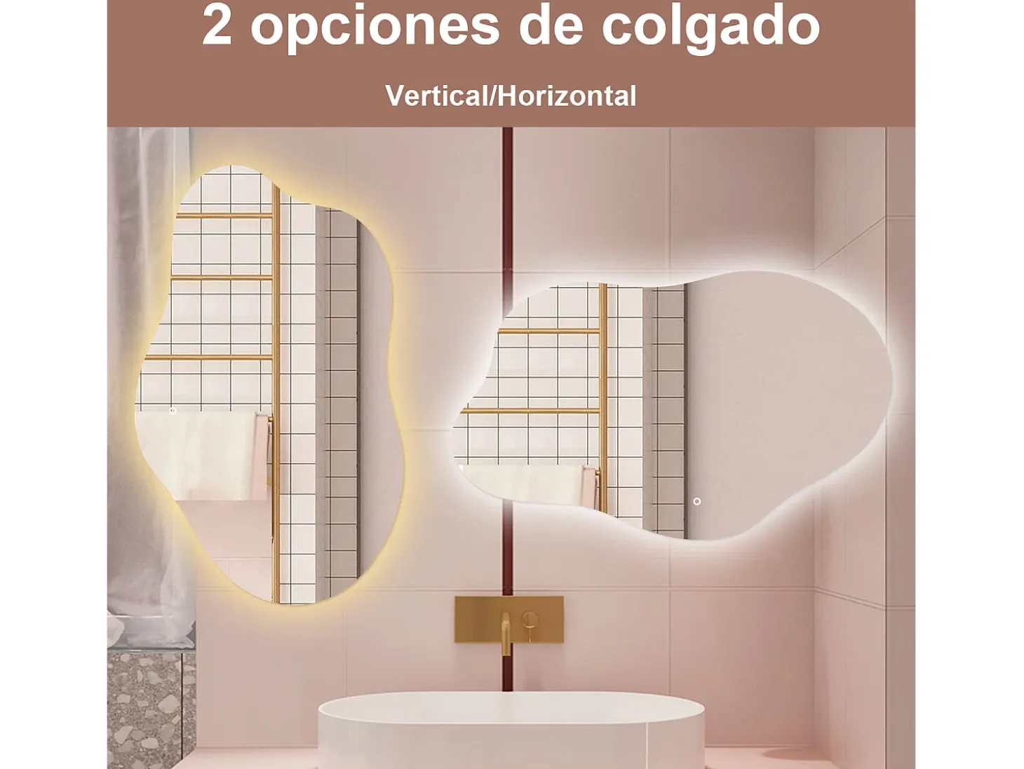AICA ESPEJO ESPEJO de BAÑO 85 x 52 cm Luz de 3 Colores+ Antivaho+ Brillo Ajustable+ Memoria de Agapada