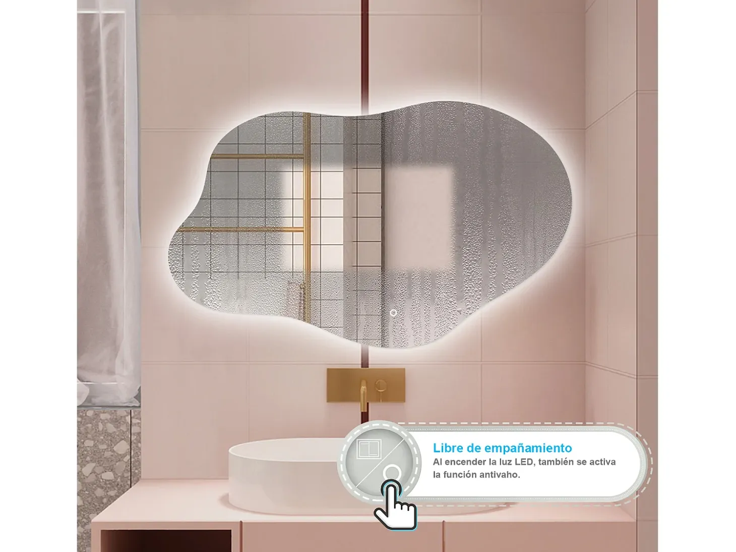 AICA ESPEJO ESPEJO de BAÑO 85 x 52 cm Luz de 3 Colores+ Antivaho+ Brillo Ajustable+ Memoria de Agapada