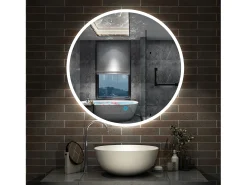 Aica Espejo^Espejo redondo de baño LED 70cm,antivaho,brillo ajustable Transparente