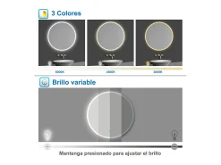 Aica Espejo^Espejo redondo de baño LED 70cm,antivaho,brillo ajustable Transparente