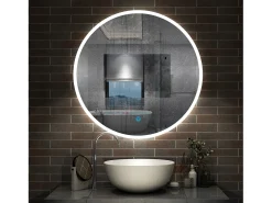 Hot Aica Espejo redondo de baño LED 60cm,antivaho,brillo ajustable Transparente