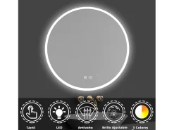 Discount Aica Espejo redondo de baño LED 60cm,antivaho,brillo ajustable Transparente