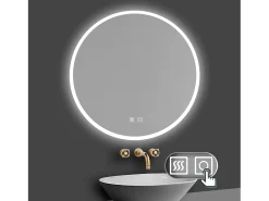 Discount Aica Espejo redondo de baño LED 60cm,antivaho,brillo ajustable Transparente