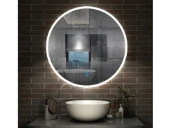 Aica Espejo redondo de baño LED 80cm,antivaho,brillo ajustable