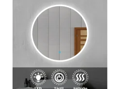 Clearance Aica Espejo redondo de baño LED 60cm,antivaho,interruptor táctil Transparente