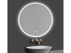 New Aica Espejo redondo de baño LED 70cm,antivaho,brillo ajustable Transparente