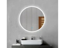 Aica Espejo^Espejo redondo de baño LED 70cm,antivaho,interruptor táctil Transparente