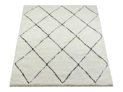 Alfombra Bahar Shaggy moderna patrón rombos, negro blanco, 120 x 170 cm