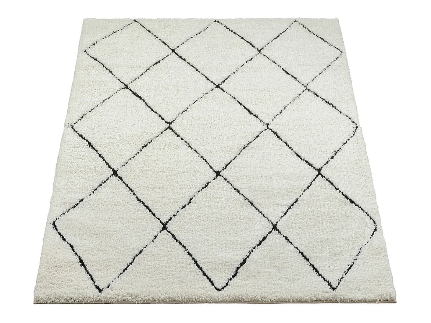 Alfombra Bahar Shaggy moderna patrón rombos, negro blanco, 120 x 170 cm