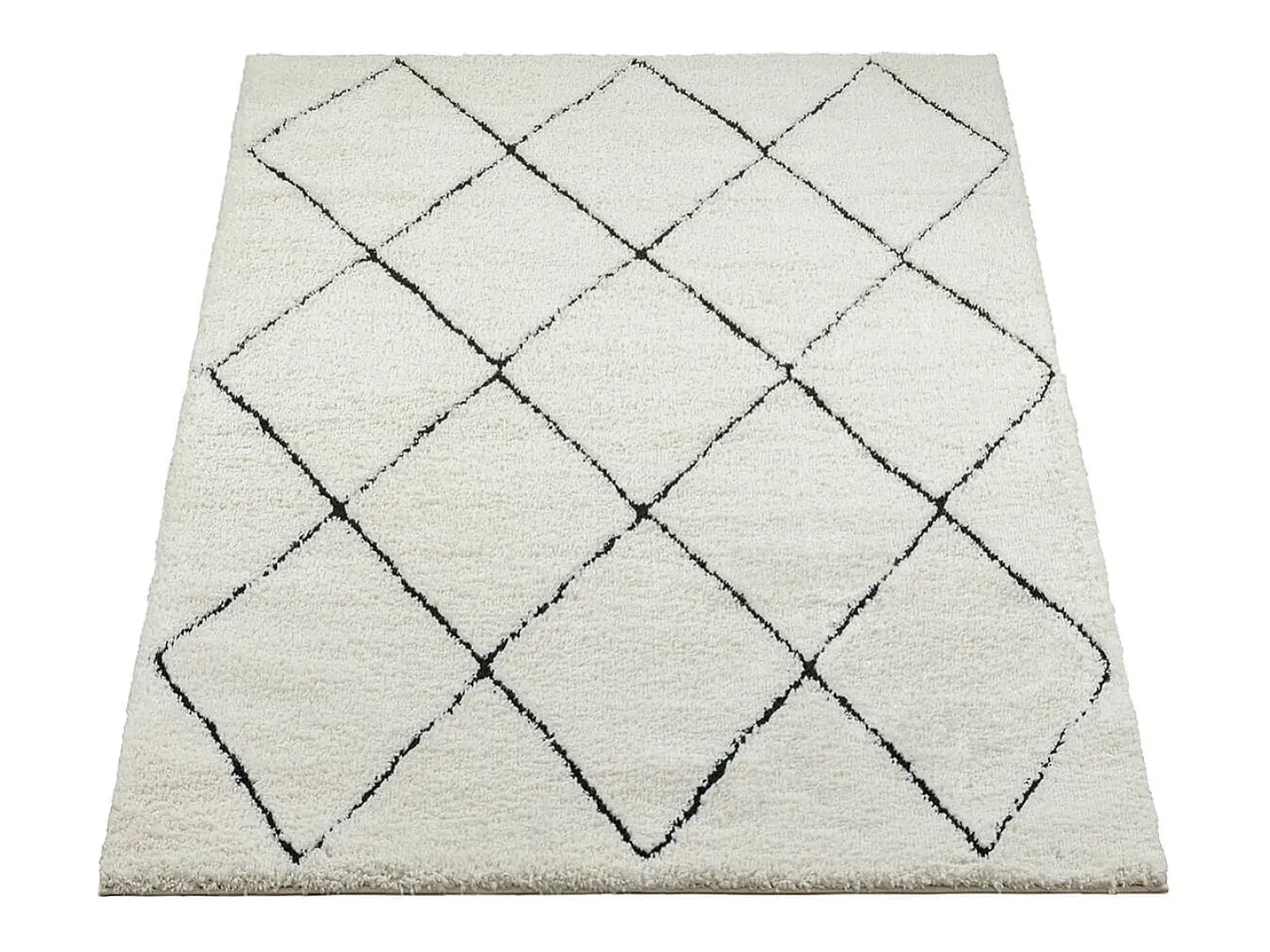 the carpet Alfombra De Salón^Alfombra Bahar Shaggy moderna patrón rombos, negro , 160 x 230 cm Blanco