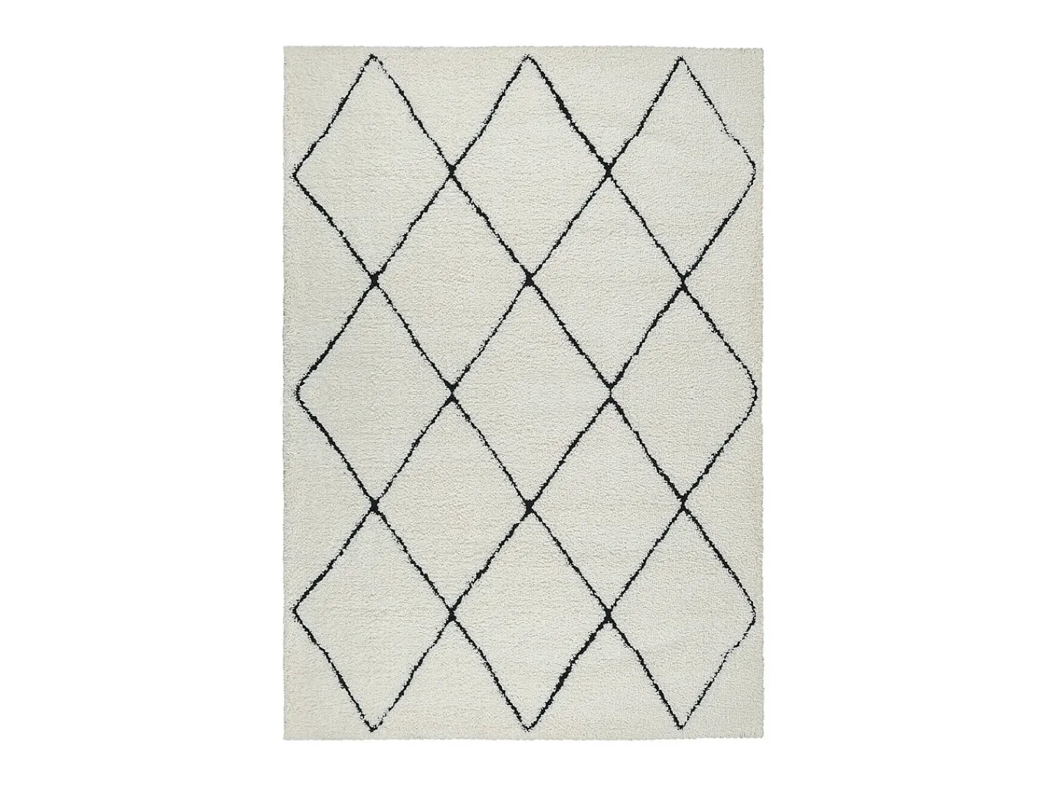 the carpet Alfombra De Salón^Alfombra Bahar Shaggy moderna patrón rombos, negro , 160 x 230 cm Blanco