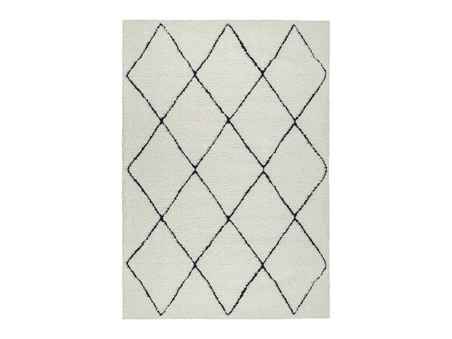 Alfombra Bahar Shaggy moderna patrón rombos, negro blanco, 240 x 340 cm