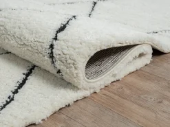 Alfombra Bahar Shaggy moderna patrón rombos, negro blanco, 240 x 340 cm