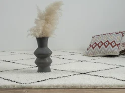 Alfombra Bahar Shaggy moderna patrón rombos, negro blanco, 240 x 340 cm