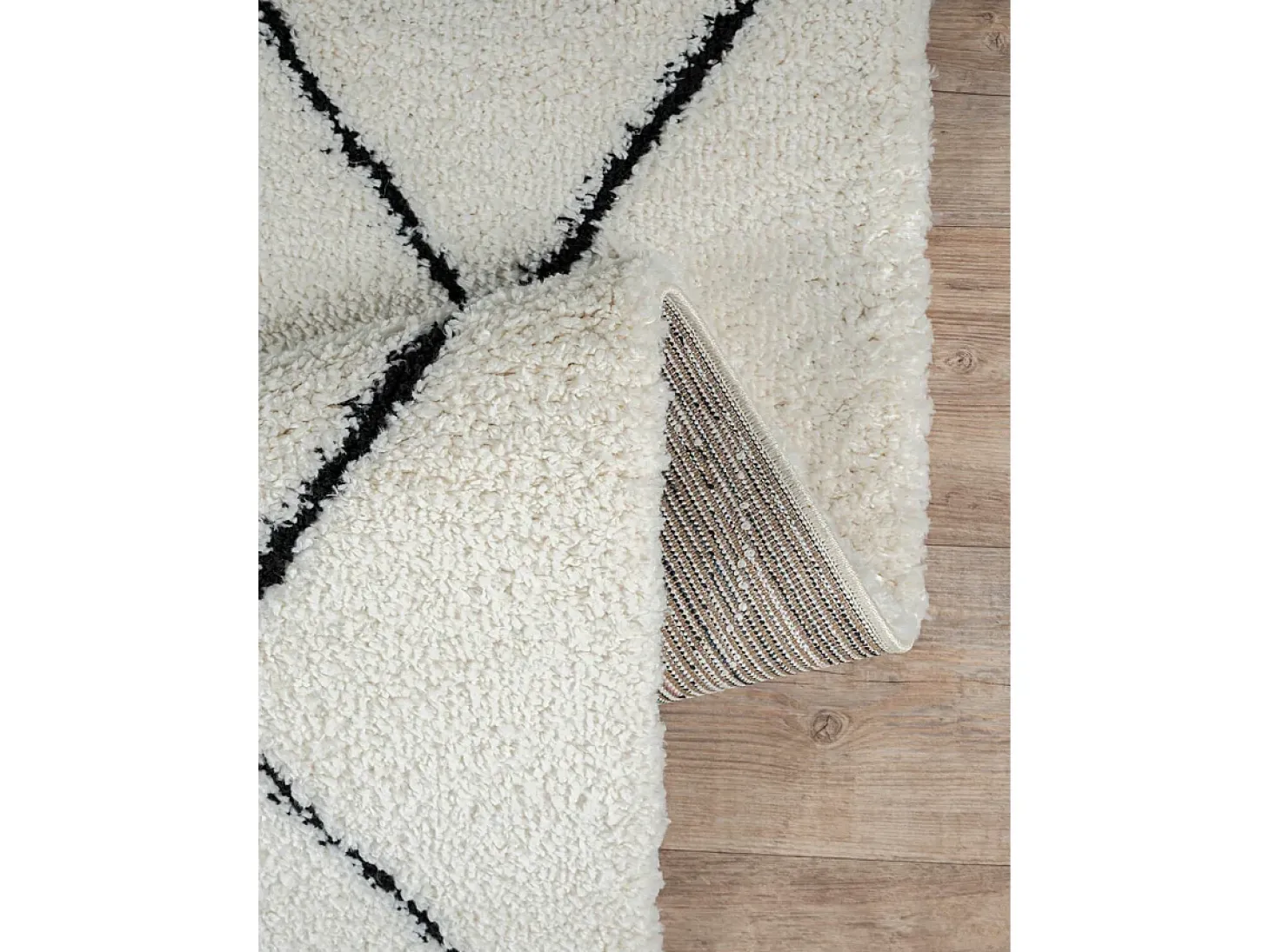 Alfombra Bahar Shaggy moderna patrón rombos, negro blanco, 120 cm redonda