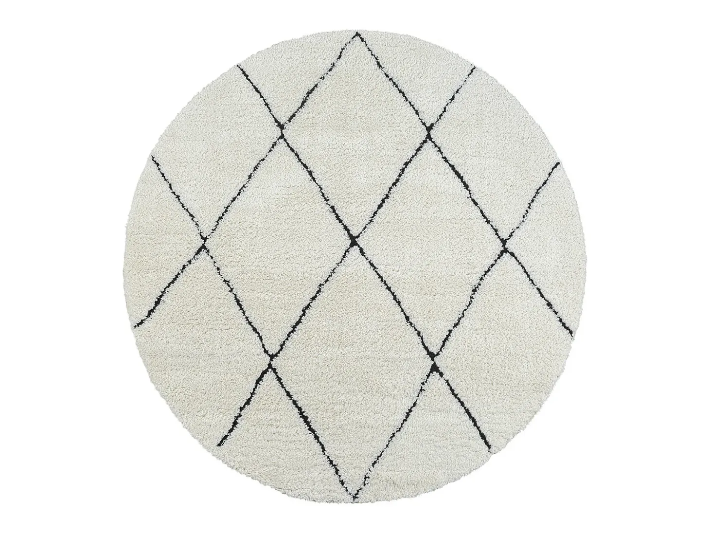 Alfombra Bahar Shaggy moderna patrón rombos, negro blanco, 120 cm redonda