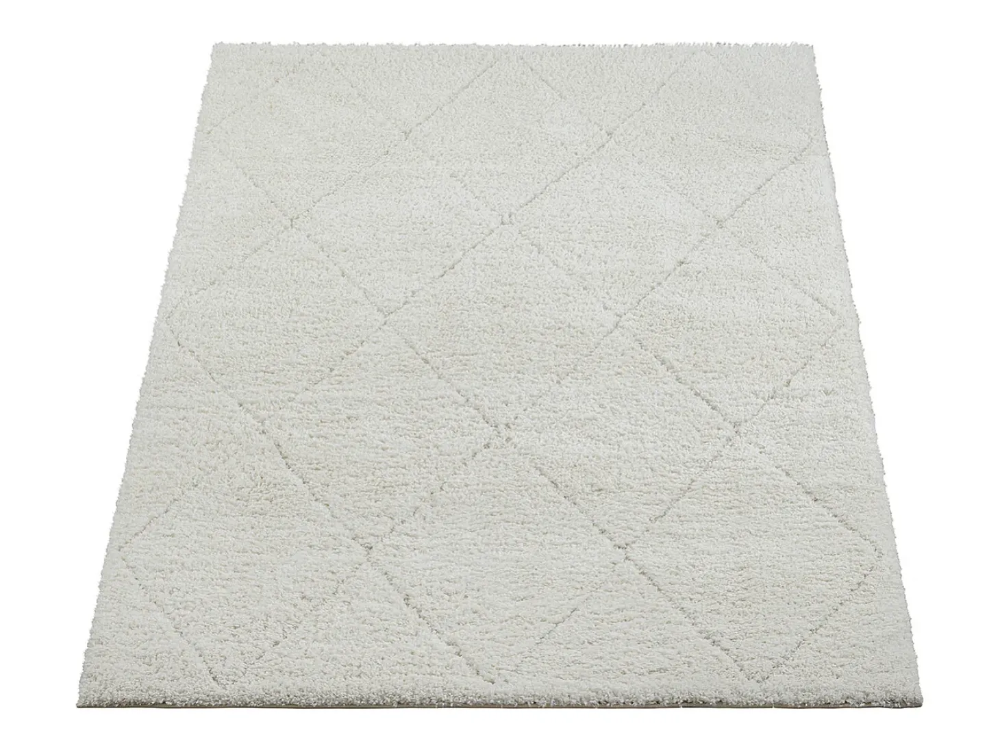 Alfombra Bahar Shaggy patrón rombos, crema, 240 x 340 cm