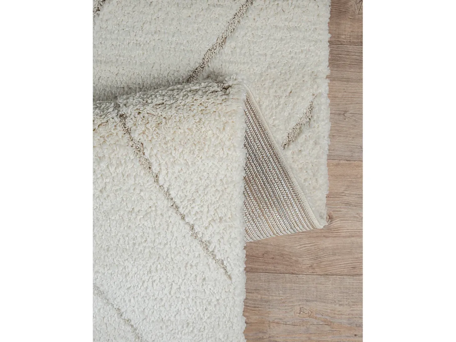Alfombra Bahar Shaggy patrón triángulos, crema, 200 x 290 cm