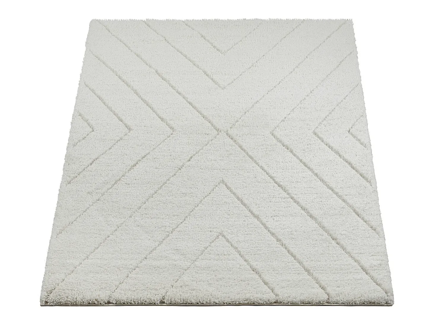 Alfombra Bahar Shaggy patrón triángulos, crema, 200 x 290 cm