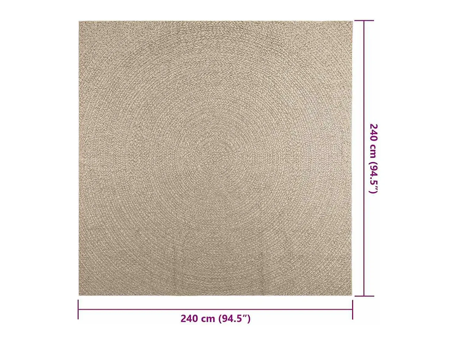 Outlet Alfombra ZIZUR 240x240 cm efecto yute para interior y exterior Beige