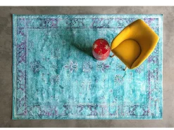 Les Tendances Alfombra clásica de viscosa turquesa con ribetes Sofa 230 Azul