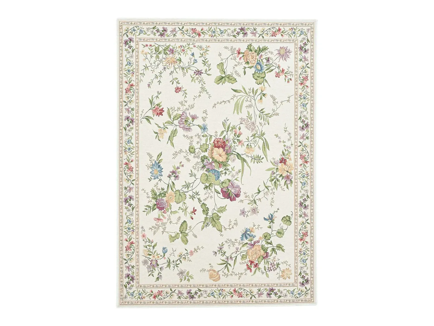 Alfombra con borde y motivos florales 70x120 cm Crema Flomi