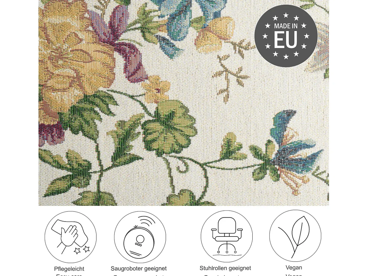 Alfombra con borde y motivos florales 70x120 cm Crema Flomi