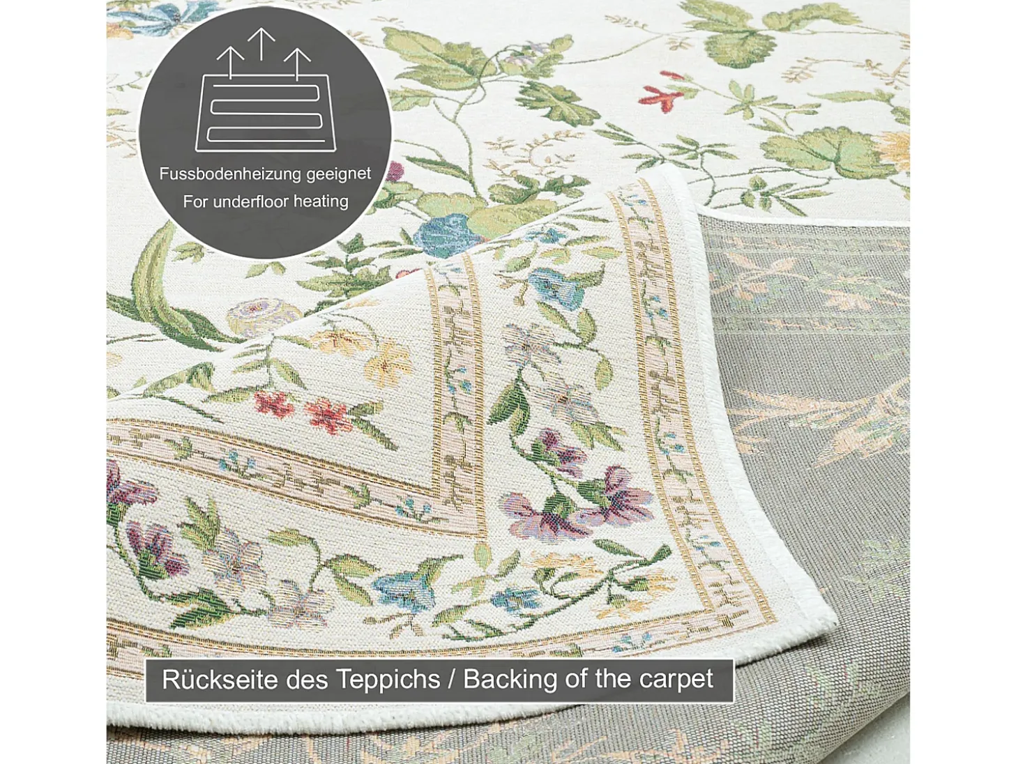 Alfombra con borde y motivos florales 70x120 cm Crema Flomi