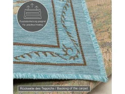 Outlet Alfombra con borde y motivos florales 60x90 cm Turquesa Flomi Azul turquesa