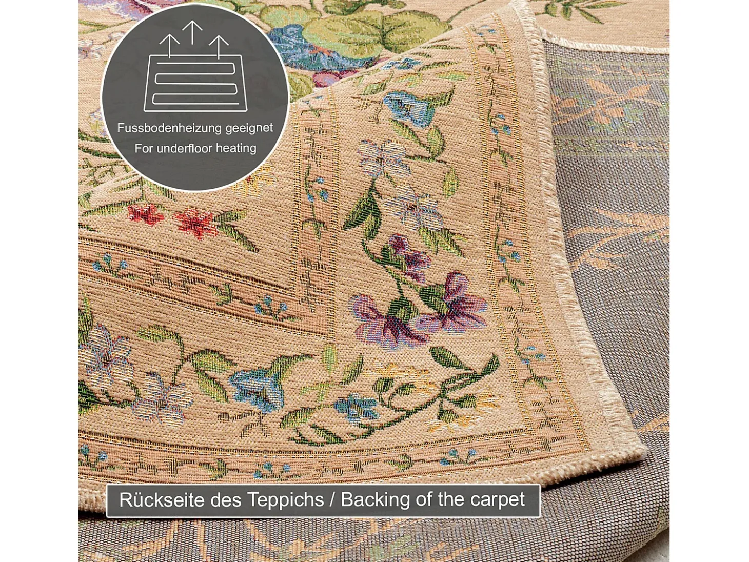 Alfombra con borde y motivos florales 160x230 cm Beige Flomi