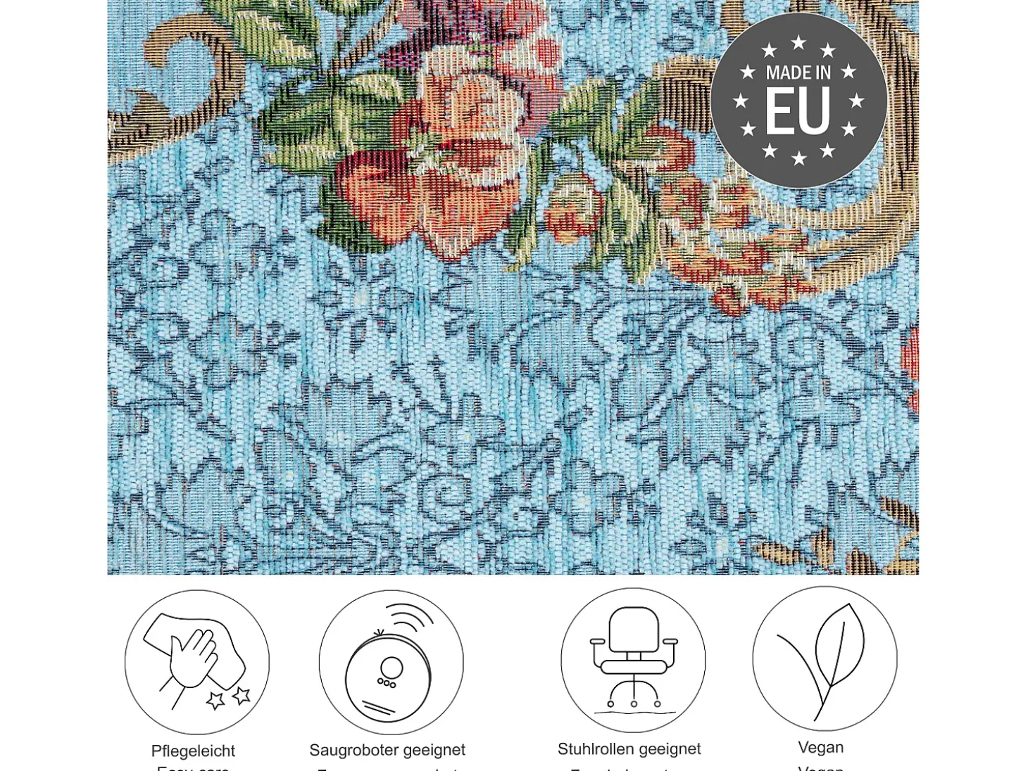 Alfombra con borde y motivos florales 160x230 cm Turquesa Flomi