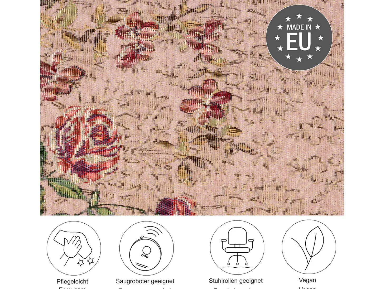 Alfombra con borde y motivos florales 120x180 cm Rosa Flomi