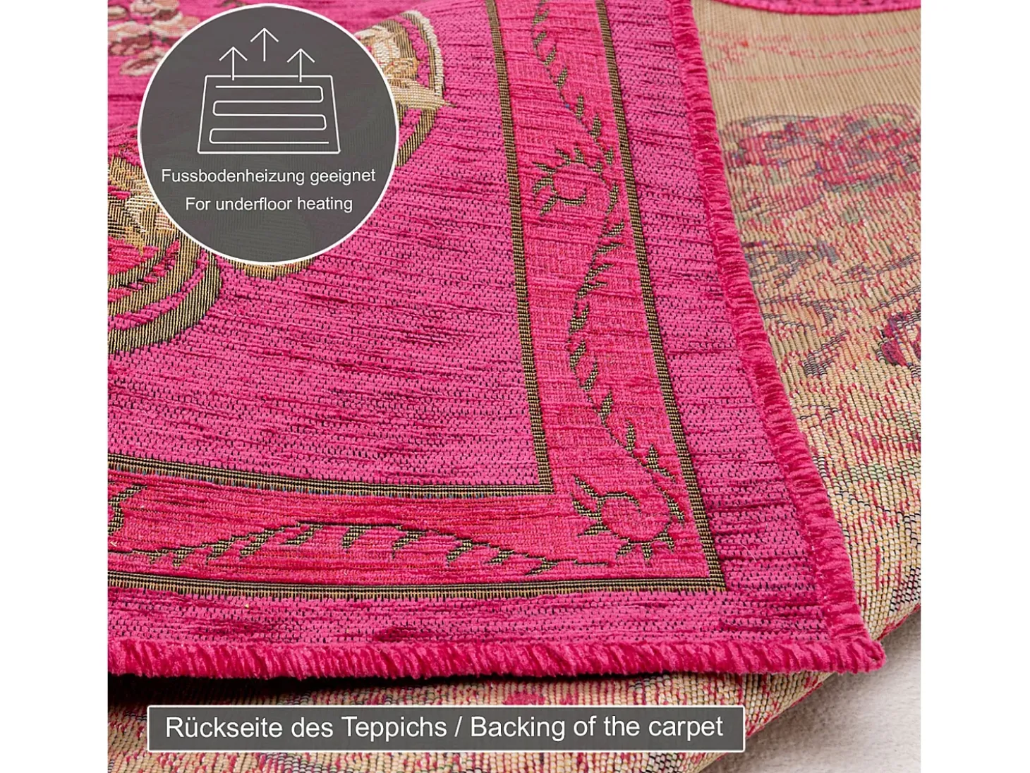 Alfombra con borde y motivos florales 160x230 cm Rosa Flomi