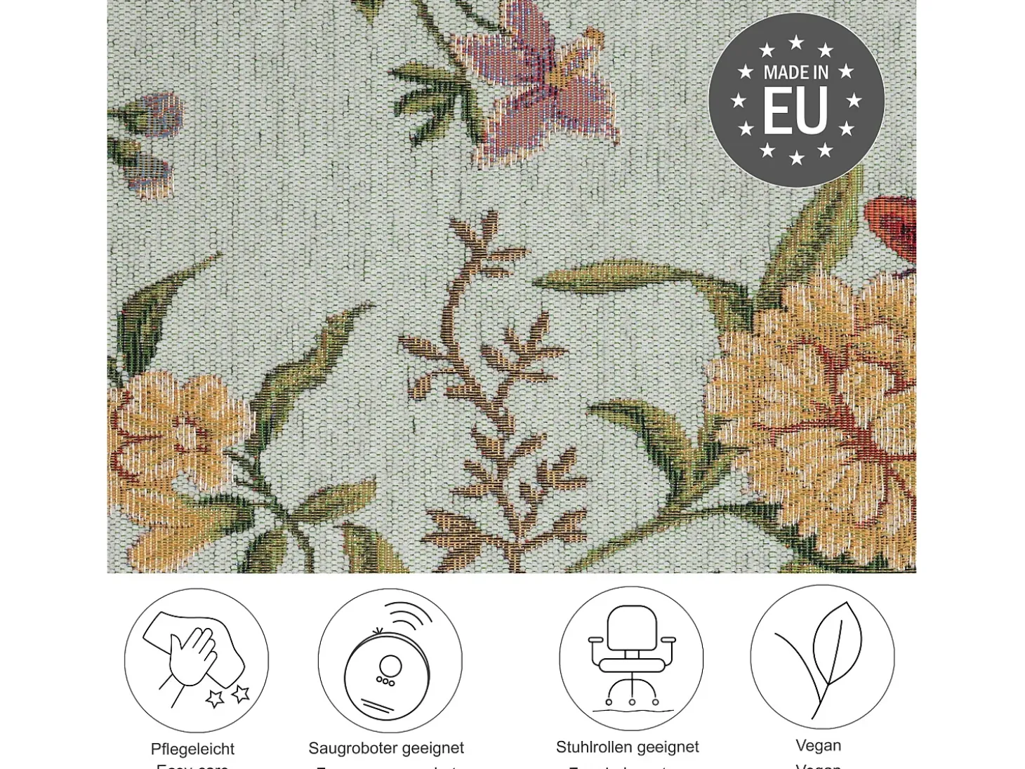 Alfombra con borde y motivos florales 80x150 cm Menta Flomi