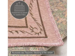 Alfombra con borde y motivos florales 80x150 cm Rosa Flomi