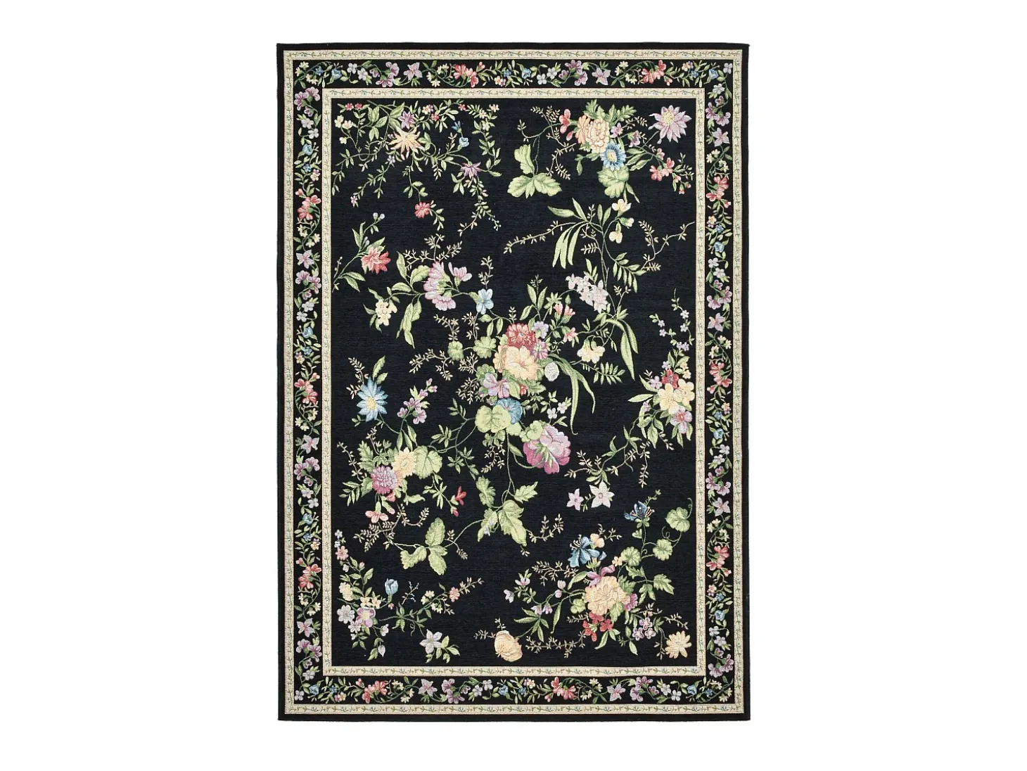 Alfombra con borde y motivos florales 60x90 cm Negro Flomi